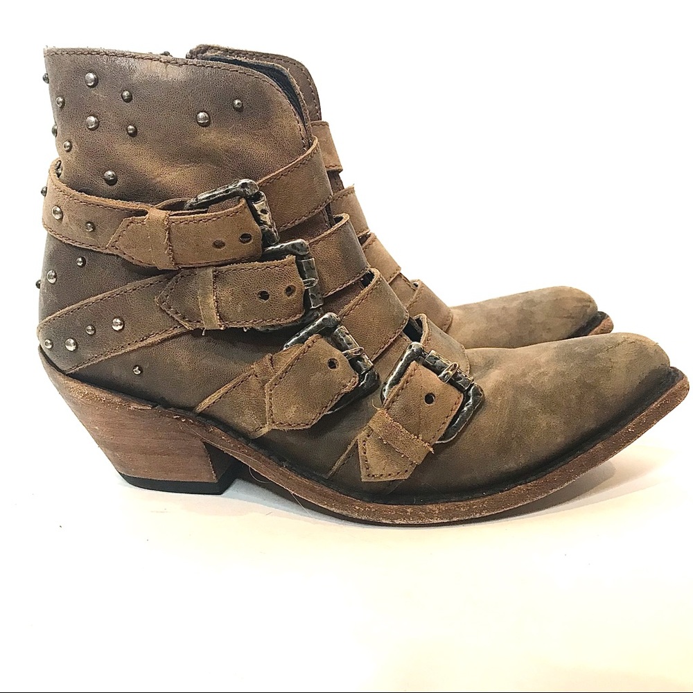 Liberty Black Cowboy Boots Genuine Leather Strap Buckle Ankle Western Punk 9